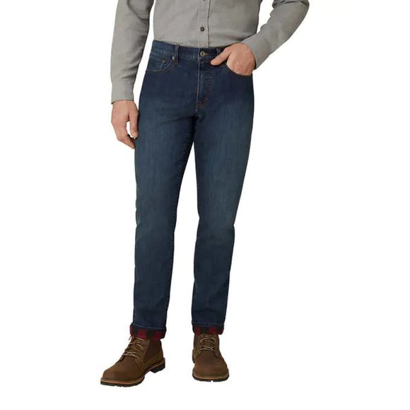 NWT Eddie Bauer Men's Flannel Lined Stretch Straight Jean Blue 32x30 $130 JK086 - Picture 1 of 4